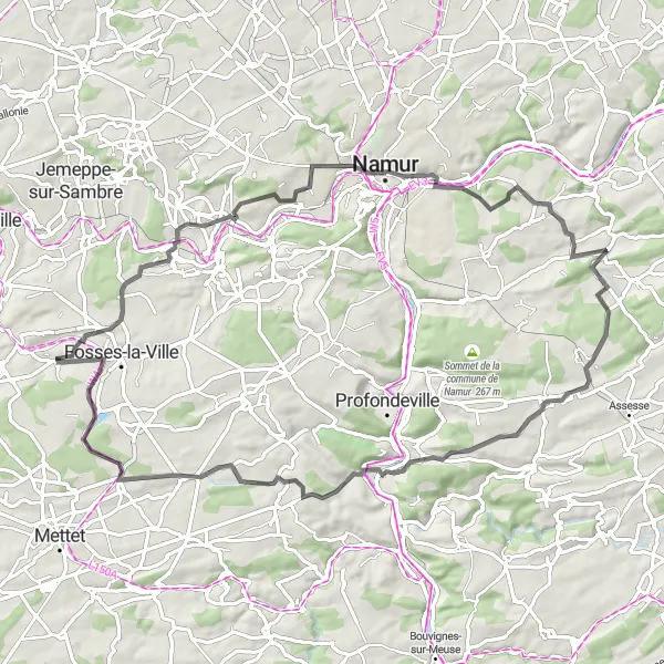 Karten-Miniaturansicht der Radinspiration "Durch Mont und Loyers" in Prov. Namur, Belgium. Erstellt vom Tarmacs.app-Routenplaner für Radtouren