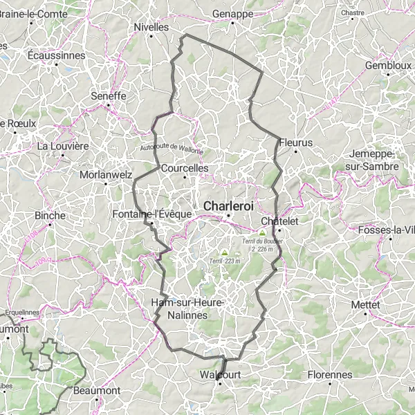 Map miniature of "Historical Expedition" cycling inspiration in Prov. Namur, Belgium. Generated by Tarmacs.app cycling route planner