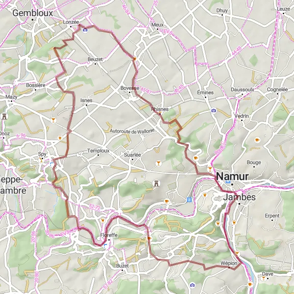 Map miniature of "Wépion Off-Road Experience" cycling inspiration in Prov. Namur, Belgium. Generated by Tarmacs.app cycling route planner