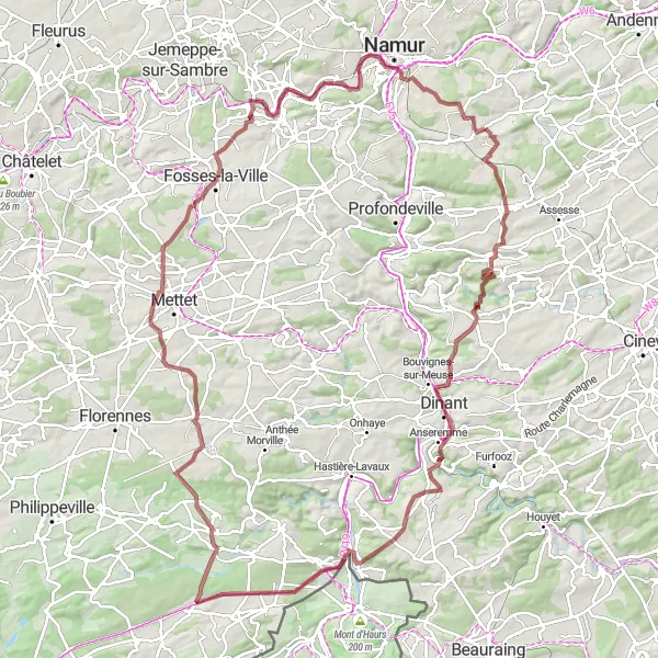 Map miniature of "The Ardennes Gravel Escapade" cycling inspiration in Prov. Namur, Belgium. Generated by Tarmacs.app cycling route planner