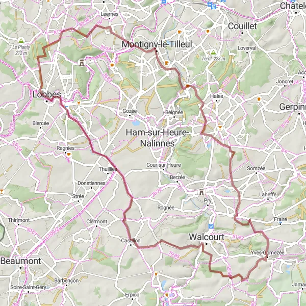 Map miniature of "Gravel Adventure: Hills and Valleys" cycling inspiration in Prov. Namur, Belgium. Generated by Tarmacs.app cycling route planner