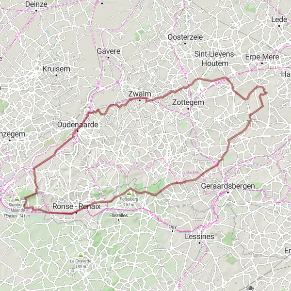 Map miniature of "Gravel Adventure to Herzele" cycling inspiration in Prov. Oost-Vlaanderen, Belgium. Generated by Tarmacs.app cycling route planner