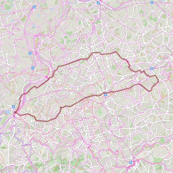 Miniatuurkaart van de fietsinspiratie "Gravelroute van Aaigem naar Ressegem" in Prov. Oost-Vlaanderen, Belgium. Gemaakt door de Tarmacs.app fietsrouteplanner