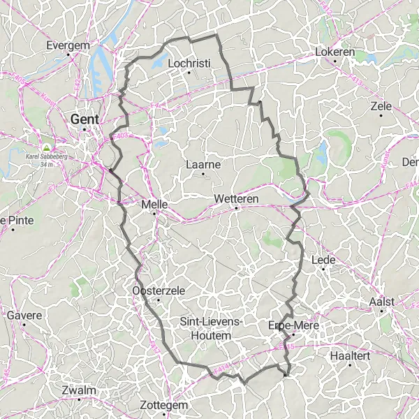 Karten-Miniaturansicht der Radinspiration "Erkundung der Natur in Oost-Vlaanderen" in Prov. Oost-Vlaanderen, Belgium. Erstellt vom Tarmacs.app-Routenplaner für Radtouren