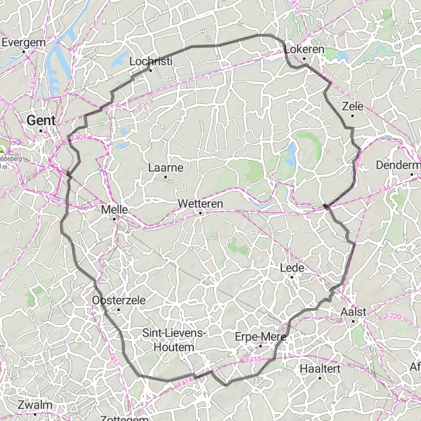 Map miniature of "Scenic Road Cycling Starting from Aaigem" cycling inspiration in Prov. Oost-Vlaanderen, Belgium. Generated by Tarmacs.app cycling route planner