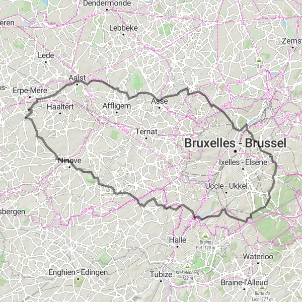 Karten-Miniaturansicht der Radinspiration "Nieuwerkerken nach Outer Radtour" in Prov. Oost-Vlaanderen, Belgium. Erstellt vom Tarmacs.app-Routenplaner für Radtouren