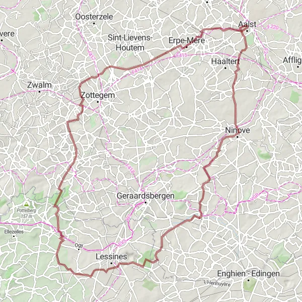 Karten-Miniaturansicht der Radinspiration "Abenteuerliche Gravel-Tour durch Hügellandschaft" in Prov. Oost-Vlaanderen, Belgium. Erstellt vom Tarmacs.app-Routenplaner für Radtouren