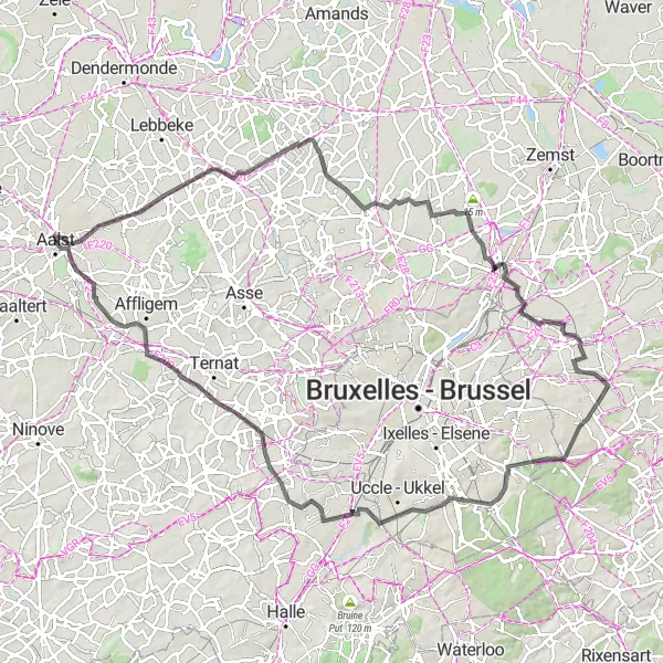 Map miniature of "Aalst Road Adventure" cycling inspiration in Prov. Oost-Vlaanderen, Belgium. Generated by Tarmacs.app cycling route planner