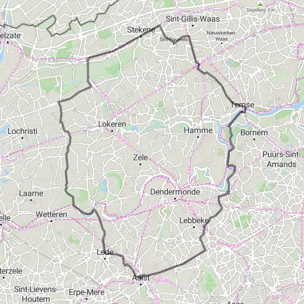 Map miniature of "Discover the Waasland" cycling inspiration in Prov. Oost-Vlaanderen, Belgium. Generated by Tarmacs.app cycling route planner