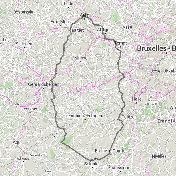 Miniatuurkaart van de fietsinspiratie "Aalst - Nieuwerkerken - Aalst" in Prov. Oost-Vlaanderen, Belgium. Gemaakt door de Tarmacs.app fietsrouteplanner
