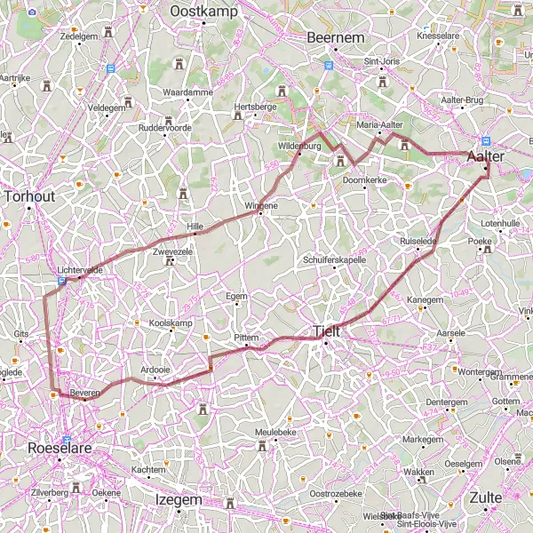 Karten-Miniaturansicht der Radinspiration "Rundfahrt von Aalter nach Tielt und zurück" in Prov. Oost-Vlaanderen, Belgium. Erstellt vom Tarmacs.app-Routenplaner für Radtouren