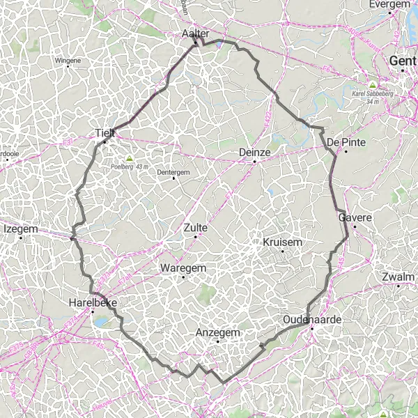 Miniatuurkaart van de fietsinspiratie "Wegroute vanuit Aalter via Sint-Martens-Leerne en Waarmaarde" in Prov. Oost-Vlaanderen, Belgium. Gemaakt door de Tarmacs.app fietsrouteplanner