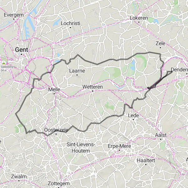 Map miniature of "Countryside Escapade" cycling inspiration in Prov. Oost-Vlaanderen, Belgium. Generated by Tarmacs.app cycling route planner