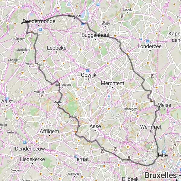 Map miniature of "The Baasrode Challenge" cycling inspiration in Prov. Oost-Vlaanderen, Belgium. Generated by Tarmacs.app cycling route planner