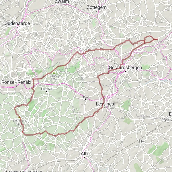 Miniature de la carte de l'inspiration cycliste "Les Collines Flamandes Adventure" dans la Prov. Oost-Vlaanderen, Belgium. Générée par le planificateur d'itinéraire cycliste Tarmacs.app