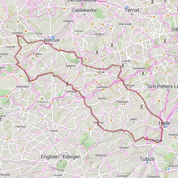 Map miniature of "Gravel Adventure" cycling inspiration in Prov. Oost-Vlaanderen, Belgium. Generated by Tarmacs.app cycling route planner