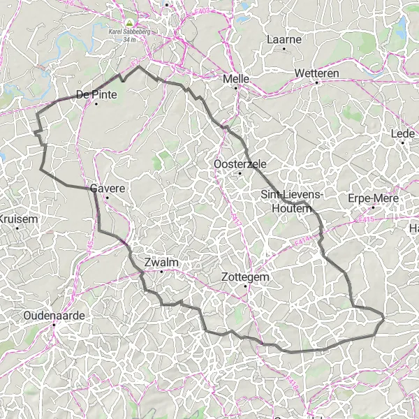 Karten-Miniaturansicht der Radinspiration "Auf den Spuren von Asper" in Prov. Oost-Vlaanderen, Belgium. Erstellt vom Tarmacs.app-Routenplaner für Radtouren