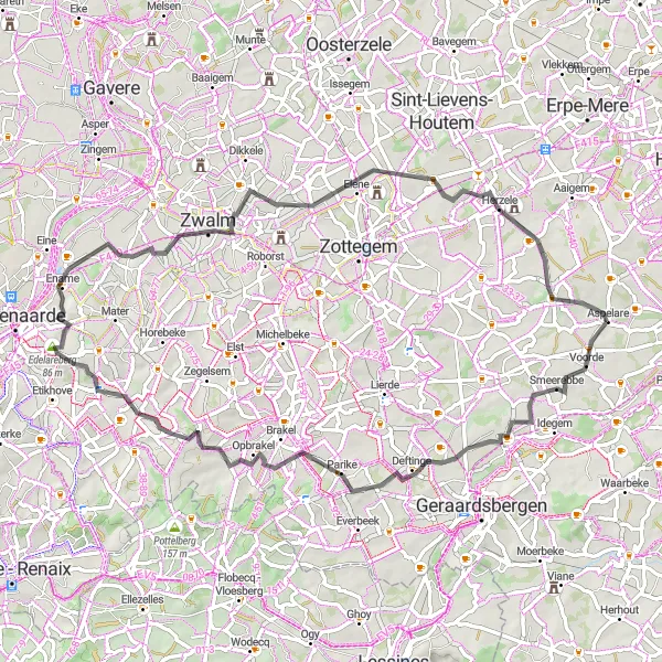 Karten-Miniaturansicht der Radinspiration "Rund um Aspelare" in Prov. Oost-Vlaanderen, Belgium. Erstellt vom Tarmacs.app-Routenplaner für Radtouren