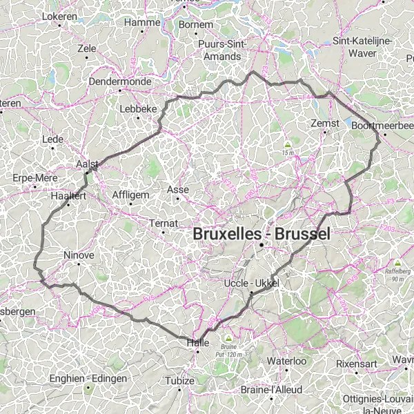 Map miniature of "The Vlaanderen Heartbeat" cycling inspiration in Prov. Oost-Vlaanderen, Belgium. Generated by Tarmacs.app cycling route planner