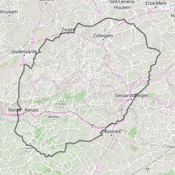 Map miniature of "Roads Less Traveled" cycling inspiration in Prov. Oost-Vlaanderen, Belgium. Generated by Tarmacs.app cycling route planner