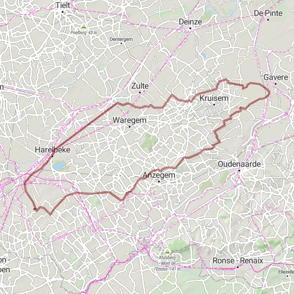 Miniature de la carte de l'inspiration cycliste "Tour de gravel: Mullem - Aaishove" dans la Prov. Oost-Vlaanderen, Belgium. Générée par le planificateur d'itinéraire cycliste Tarmacs.app
