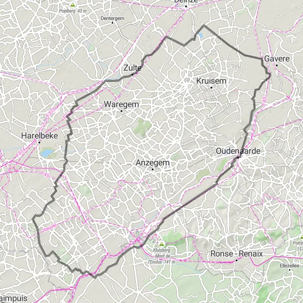 Miniatuurkaart van de fietsinspiratie "Heuvels en Kasseien" in Prov. Oost-Vlaanderen, Belgium. Gemaakt door de Tarmacs.app fietsrouteplanner