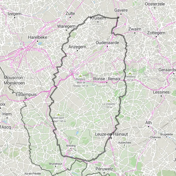 Miniature de la carte de l'inspiration cycliste "Itinéraire cycliste exigeant à partir d'Asper" dans la Prov. Oost-Vlaanderen, Belgium. Générée par le planificateur d'itinéraire cycliste Tarmacs.app