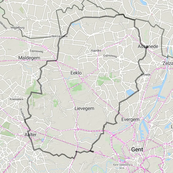 Miniatuurkaart van de fietsinspiratie "Assenede naar Boekhoute" in Prov. Oost-Vlaanderen, Belgium. Gemaakt door de Tarmacs.app fietsrouteplanner