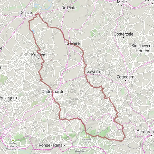 Miniatuurkaart van de fietsinspiratie "Uitdagende gravelroute bij Astene" in Prov. Oost-Vlaanderen, Belgium. Gemaakt door de Tarmacs.app fietsrouteplanner