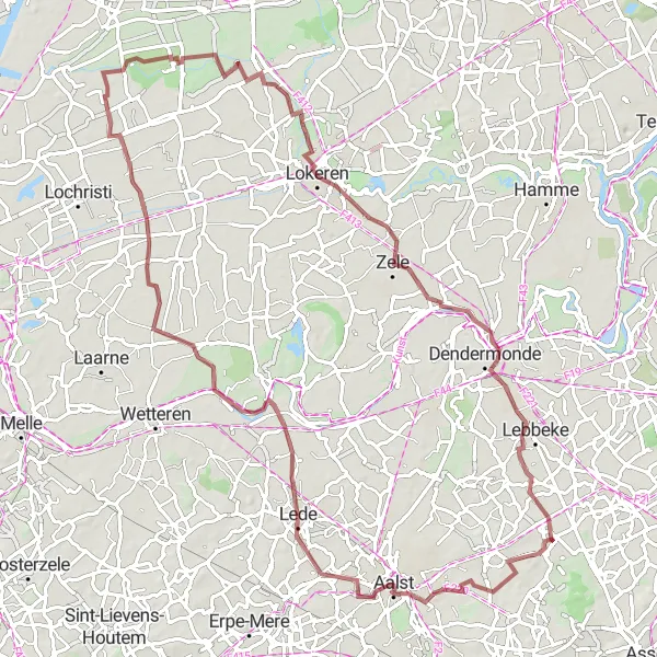 Map miniature of "Baardegem Gravel Adventure" cycling inspiration in Prov. Oost-Vlaanderen, Belgium. Generated by Tarmacs.app cycling route planner