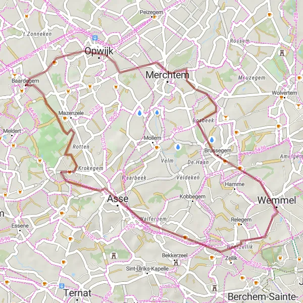 Map miniature of "Opwijk - Putberg Adventure" cycling inspiration in Prov. Oost-Vlaanderen, Belgium. Generated by Tarmacs.app cycling route planner