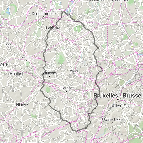 Map miniature of "The Flanders Challenge" cycling inspiration in Prov. Oost-Vlaanderen, Belgium. Generated by Tarmacs.app cycling route planner