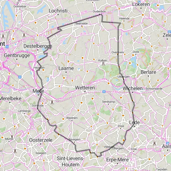 Karten-Miniaturansicht der Radinspiration "Entspannte Fahrradtour durch die Region" in Prov. Oost-Vlaanderen, Belgium. Erstellt vom Tarmacs.app-Routenplaner für Radtouren