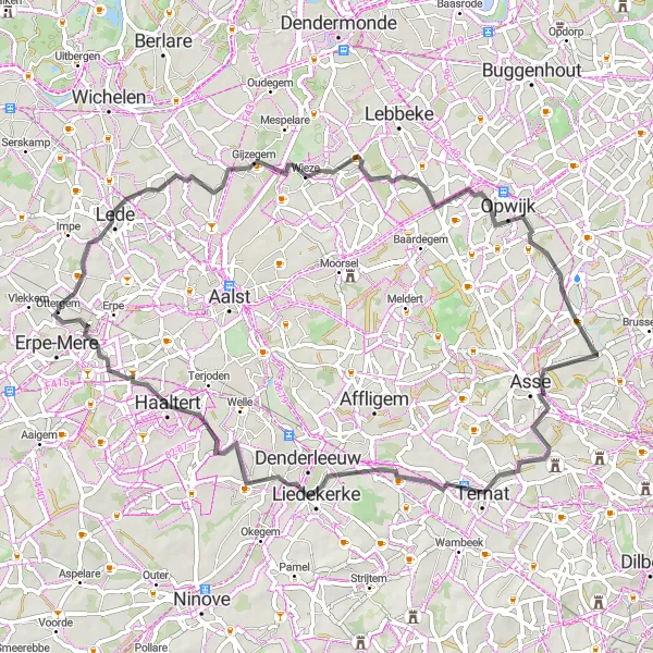 Karten-Miniaturansicht der Radinspiration "Road-Tour durch malerische Orte" in Prov. Oost-Vlaanderen, Belgium. Erstellt vom Tarmacs.app-Routenplaner für Radtouren