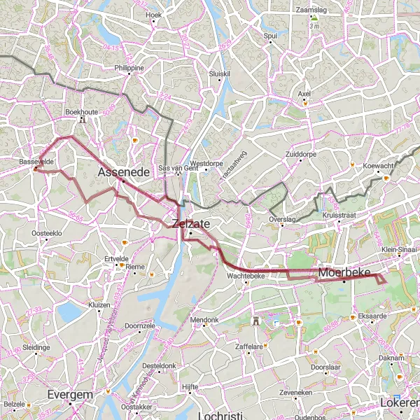 Karten-Miniaturansicht der Radinspiration "Gravel-Abenteuer in der Natur" in Prov. Oost-Vlaanderen, Belgium. Erstellt vom Tarmacs.app-Routenplaner für Radtouren