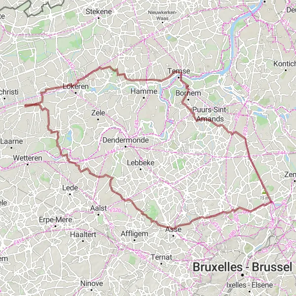 Karten-Miniaturansicht der Radinspiration "Abenteuerliche Radtour von Beervelde nach Uitbergen" in Prov. Oost-Vlaanderen, Belgium. Erstellt vom Tarmacs.app-Routenplaner für Radtouren