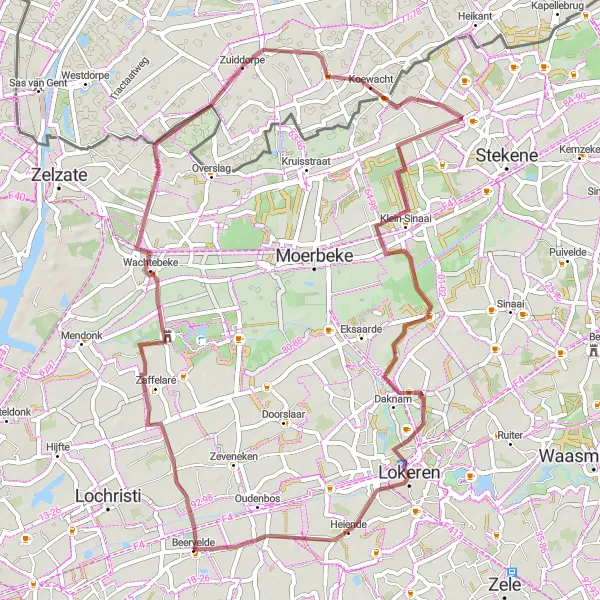 Karten-Miniaturansicht der Radinspiration "Graveltour von Beervelde nach Heiende" in Prov. Oost-Vlaanderen, Belgium. Erstellt vom Tarmacs.app-Routenplaner für Radtouren