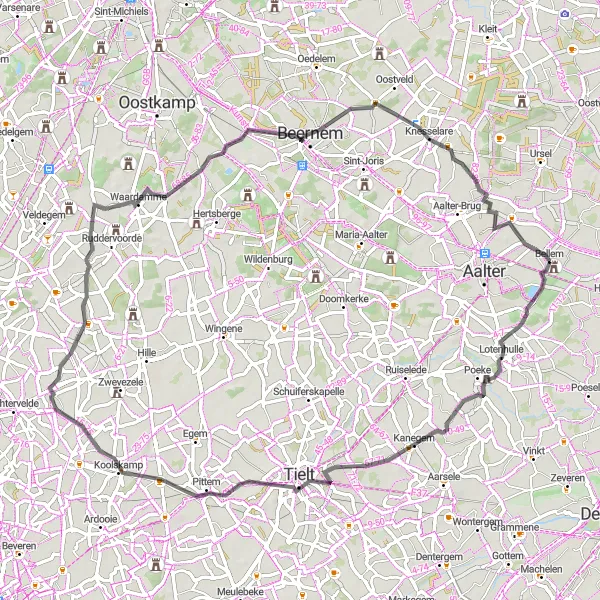 Map miniature of "Bellem and Surroundings" cycling inspiration in Prov. Oost-Vlaanderen, Belgium. Generated by Tarmacs.app cycling route planner