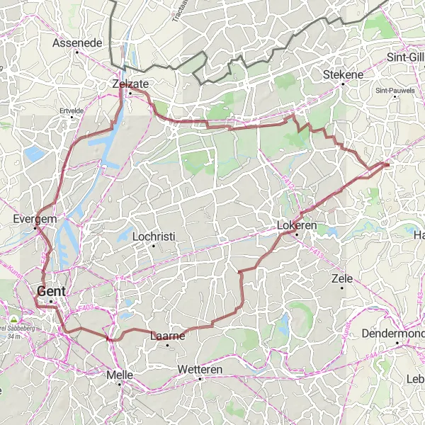 Karten-Miniaturansicht der Radinspiration "Gravelroute Belsele - Zelzate" in Prov. Oost-Vlaanderen, Belgium. Erstellt vom Tarmacs.app-Routenplaner für Radtouren