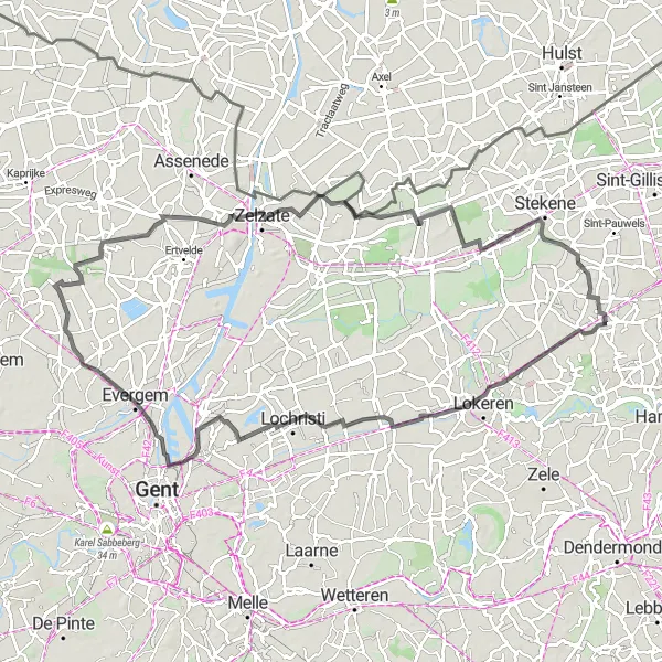 Karten-Miniaturansicht der Radinspiration "Runde Radtour von Belsele nach Zelzate" in Prov. Oost-Vlaanderen, Belgium. Erstellt vom Tarmacs.app-Routenplaner für Radtouren