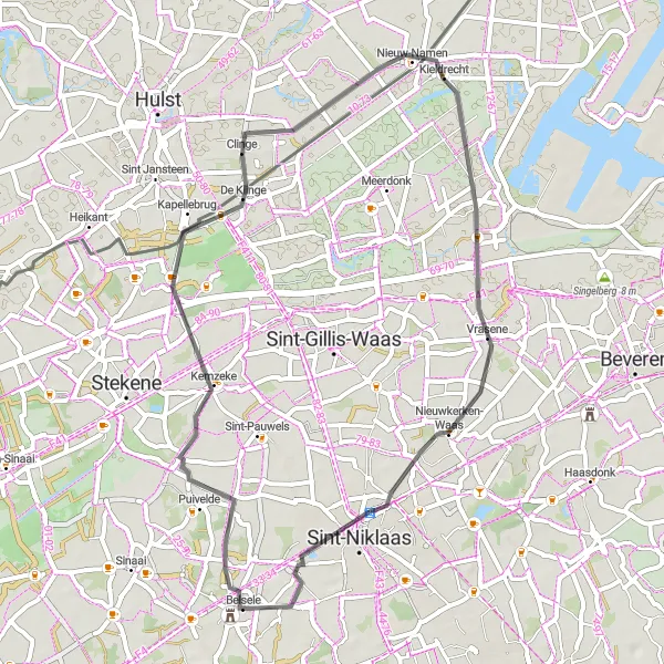 Map miniature of "Belsele Highlights Tour" cycling inspiration in Prov. Oost-Vlaanderen, Belgium. Generated by Tarmacs.app cycling route planner