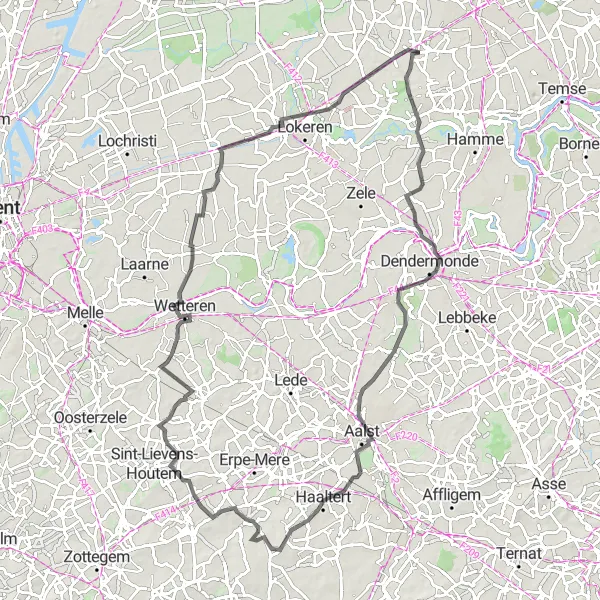 Karten-Miniaturansicht der Radinspiration "Rund um Belsele" in Prov. Oost-Vlaanderen, Belgium. Erstellt vom Tarmacs.app-Routenplaner für Radtouren