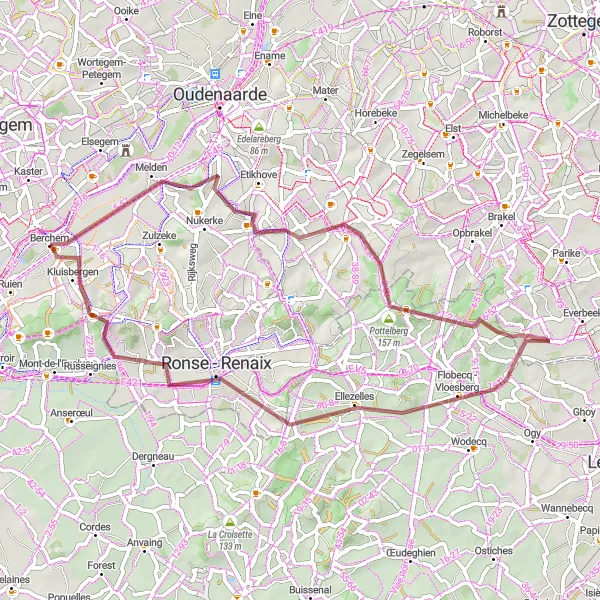 Map miniature of "The Gravel Adventure" cycling inspiration in Prov. Oost-Vlaanderen, Belgium. Generated by Tarmacs.app cycling route planner