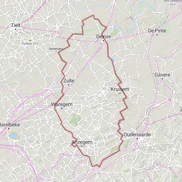 Map miniature of "The Gravel Odyssey" cycling inspiration in Prov. Oost-Vlaanderen, Belgium. Generated by Tarmacs.app cycling route planner