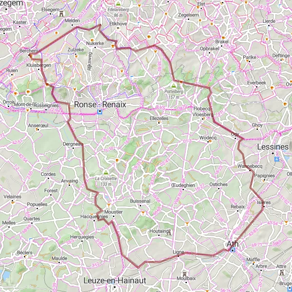 Miniatuurkaart van de fietsinspiratie "Avontuurlijke Graveltocht van 81 km" in Prov. Oost-Vlaanderen, Belgium. Gemaakt door de Tarmacs.app fietsrouteplanner