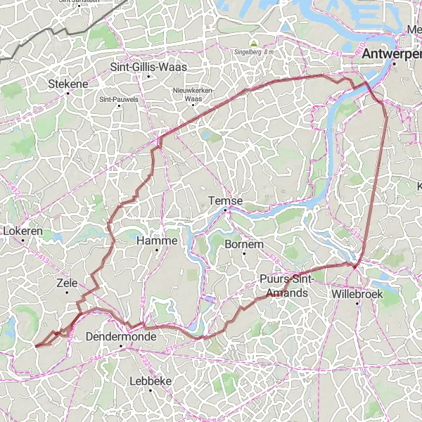 Map miniature of "Climbing Challenge: Sint-Niklaas Loop" cycling inspiration in Prov. Oost-Vlaanderen, Belgium. Generated by Tarmacs.app cycling route planner