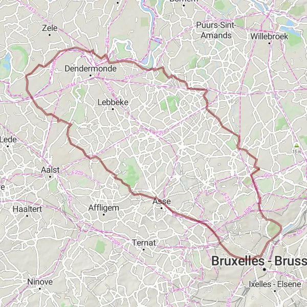 Miniatuurkaart van de fietsinspiratie "Gravelroute Berlare - Baasrode - Imde - Gijzegem" in Prov. Oost-Vlaanderen, Belgium. Gemaakt door de Tarmacs.app fietsrouteplanner