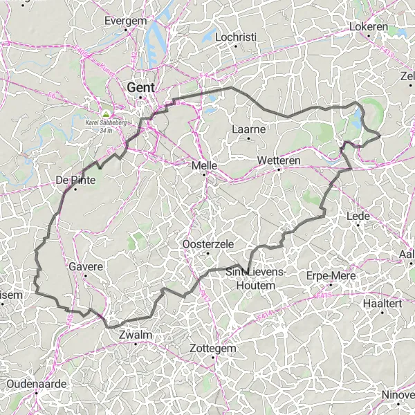 Miniature de la carte de l'inspiration cycliste "Châteaux et villages authentiques" dans la Prov. Oost-Vlaanderen, Belgium. Générée par le planificateur d'itinéraire cycliste Tarmacs.app