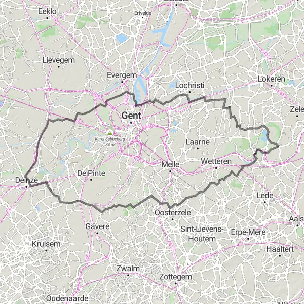 Karten-Miniaturansicht der Radinspiration "Eine ausgedehnte Radtour durch die belgische Landschaft" in Prov. Oost-Vlaanderen, Belgium. Erstellt vom Tarmacs.app-Routenplaner für Radtouren