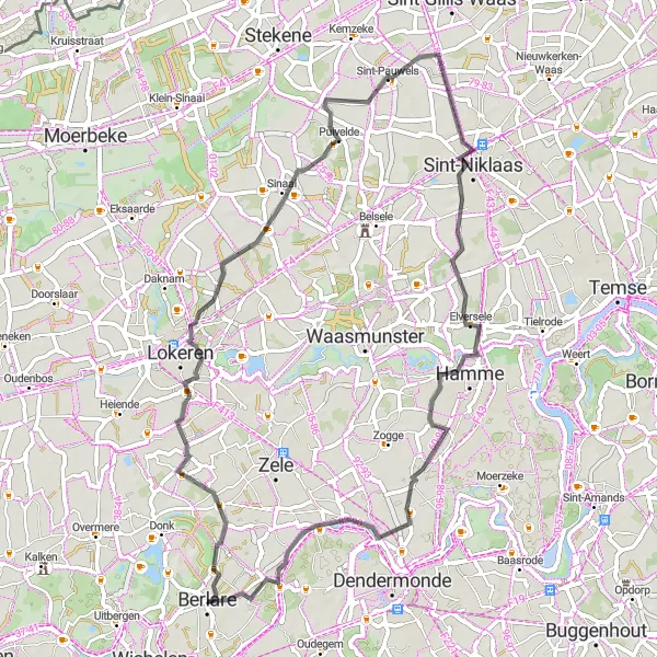 Miniature de la carte de l'inspiration cycliste "Balade culturelle à Berlare" dans la Prov. Oost-Vlaanderen, Belgium. Générée par le planificateur d'itinéraire cycliste Tarmacs.app